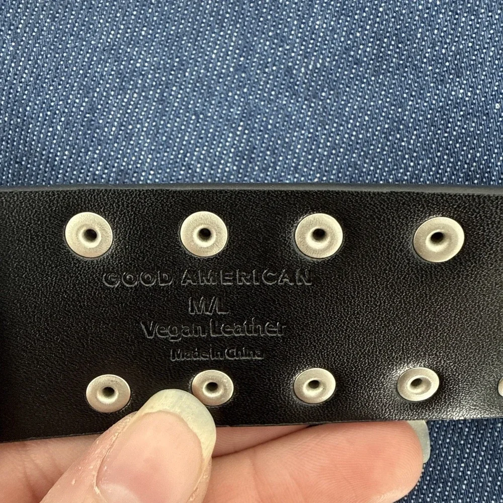 NWT GOOD AMERICAN Studded Black Gold Vegan Leather Metal Buckle Belt M/L Cowgirl